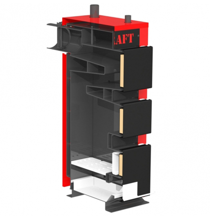 Розріз котла KRAFT K — теплообмінник, камера згоряння, колосники